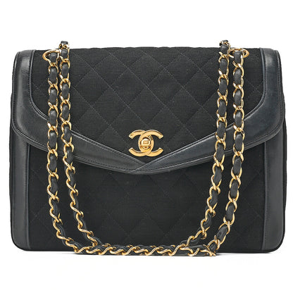 CHANEL Cotton x Lamb Matelasse Design Flap Chain Shoulder Black Gold-Tone Hardware, Pre-Owned