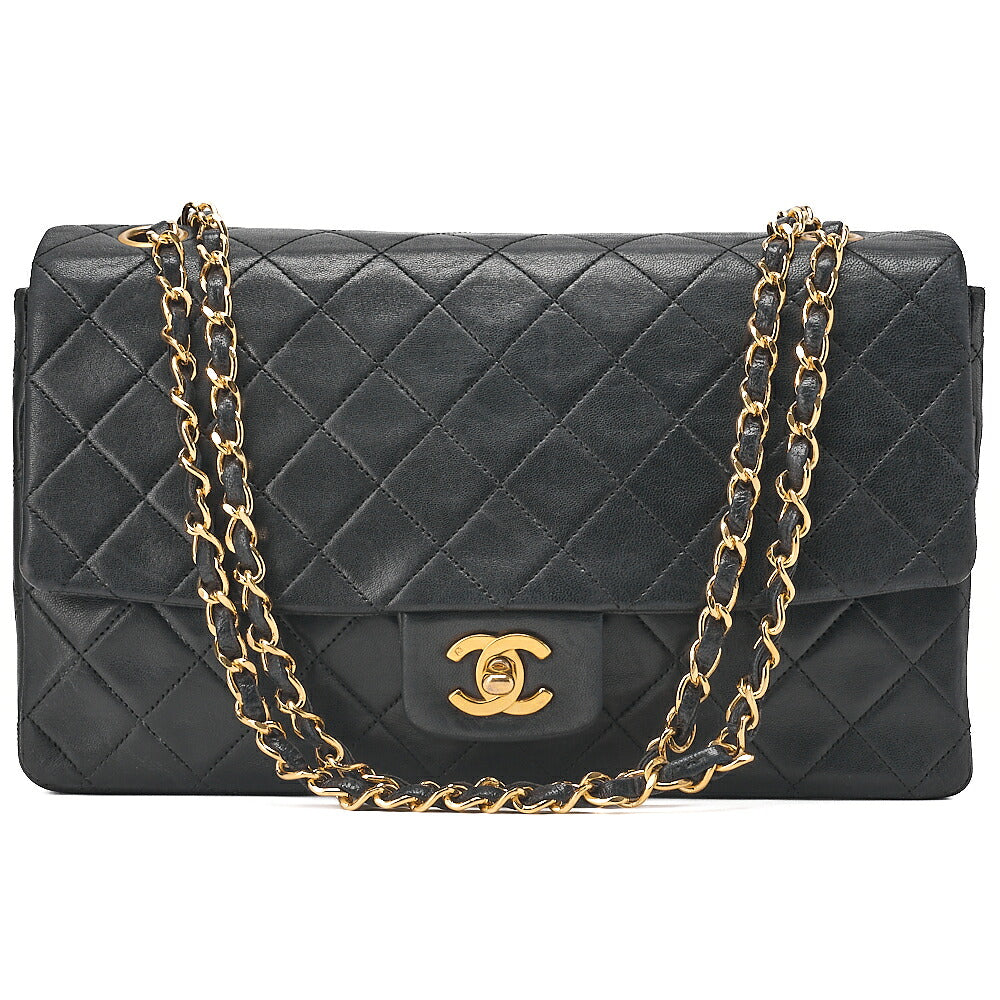 CHANEL Lambskin Matelasse Design Flap Chain Shoulder with Pouch Black Gold-Tone Hardware, Pre-Owned