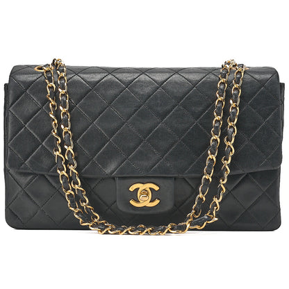 CHANEL Lambskin Matelasse Design Flap Chain Shoulder with Pouch Black Gold-Tone Hardware, Pre-Owned
