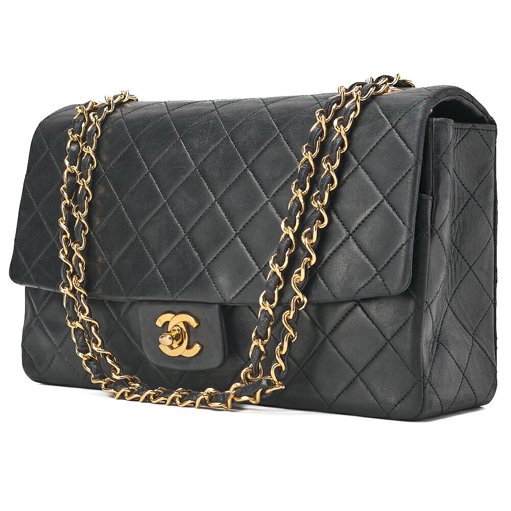 CHANEL Lambskin Matelasse Design Flap Chain Shoulder with Pouch Black Gold-Tone Hardware, Pre-Owned
