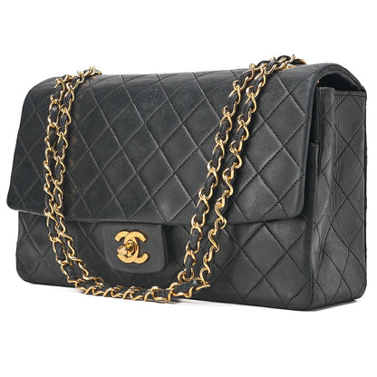 CHANEL Lambskin Matelasse Design Flap Chain Shoulder with Pouch Black Gold-Tone Hardware, Pre-Owned