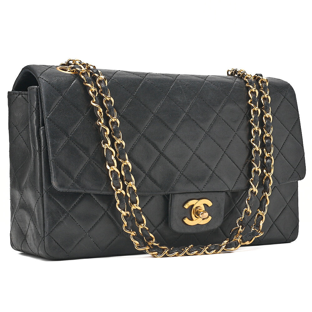 CHANEL Lambskin Matelasse Design Flap Chain Shoulder with Pouch Black Gold-Tone Hardware, Pre-Owned