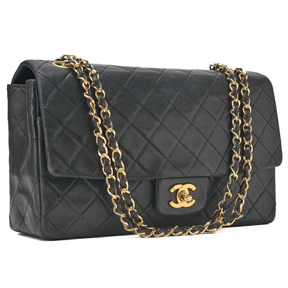 CHANEL Lambskin Matelasse Design Flap Chain Shoulder with Pouch Black Gold-Tone Hardware, Pre-Owned