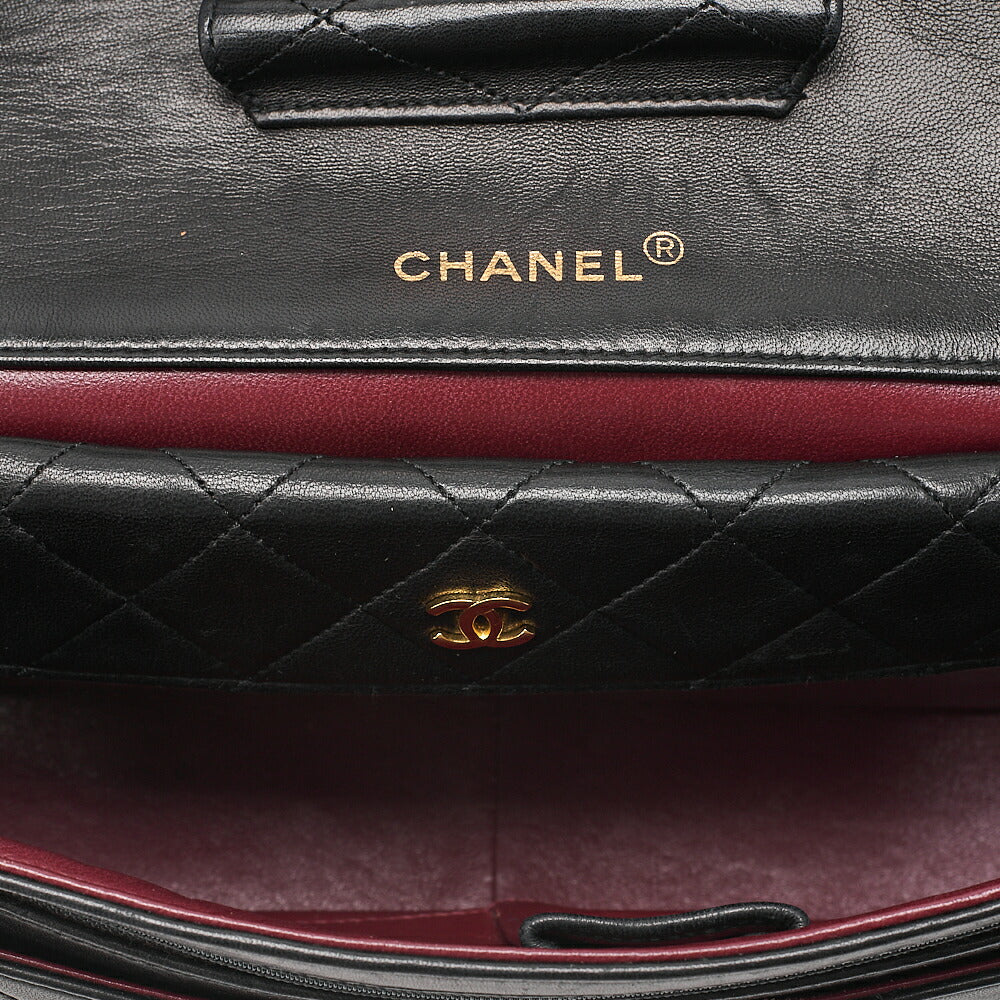 CHANEL Lambskin Matelasse Design Flap Chain Shoulder with Pouch Black Gold-Tone Hardware, Pre-Owned