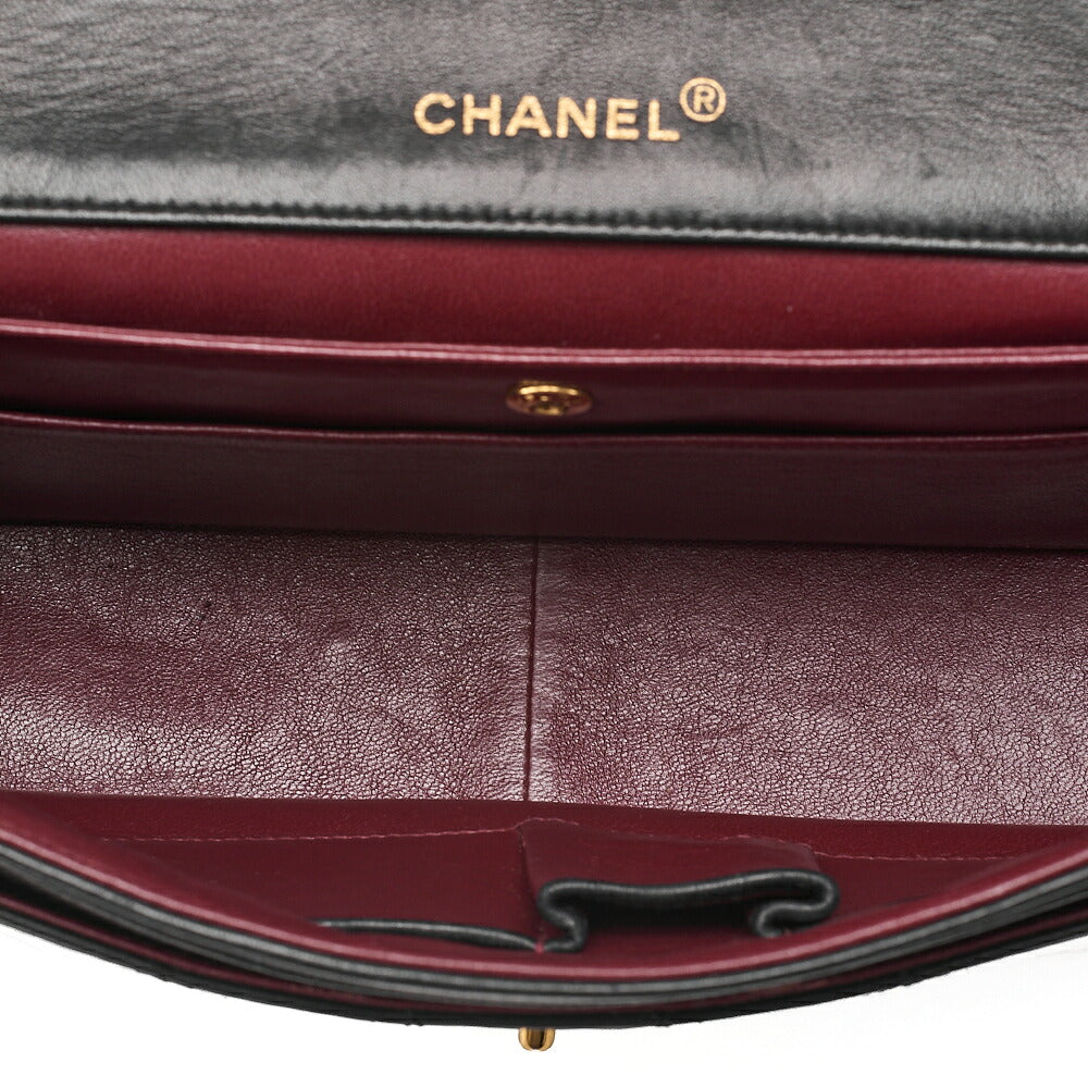 CHANEL Lambskin Matelasse Design Flap Chain Shoulder with Pouch Black Gold-Tone Hardware, Pre-Owned