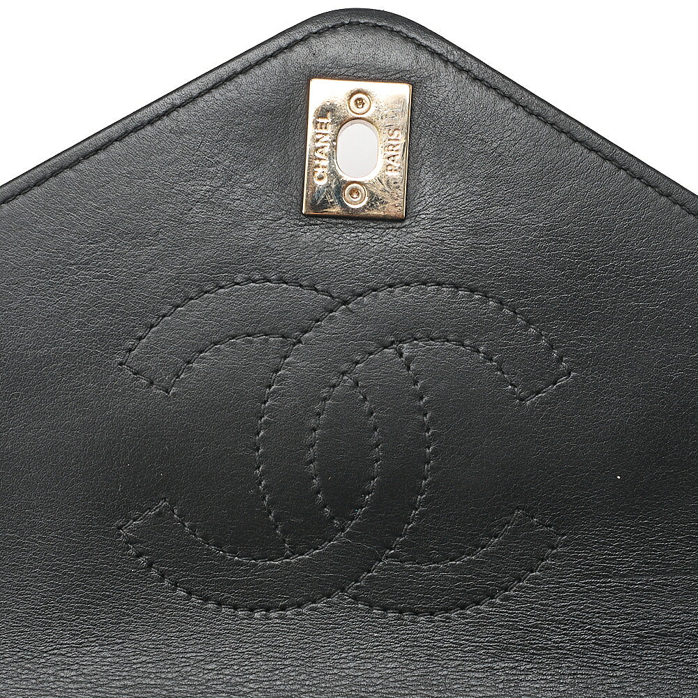 CHANEL Lambskin V-Stitch Turn Lock 2-Way Chain Shoulder Black Gold-Tone Hardware, Pre-Owned