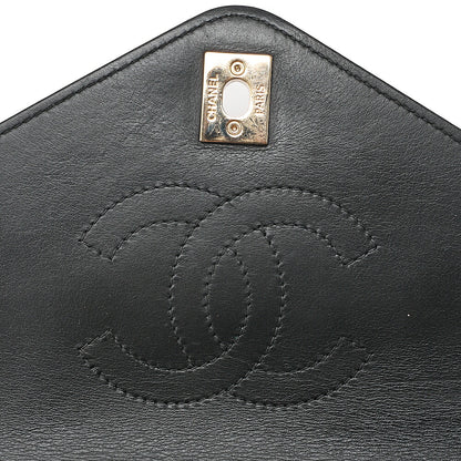CHANEL Lambskin V-Stitch Turn Lock 2-Way Chain Shoulder Black Gold-Tone Hardware, Pre-Owned