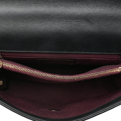 CHANEL Lambskin V-Stitch Turn Lock 2-Way Chain Shoulder Black Gold-Tone Hardware, Pre-Owned