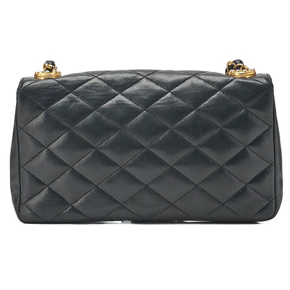 CHANEL Lambskin Matelasse Coco Mark Single Flap Rhinestone Chain Shoulder Black Gold-Tone Hardware, Pre-Owned