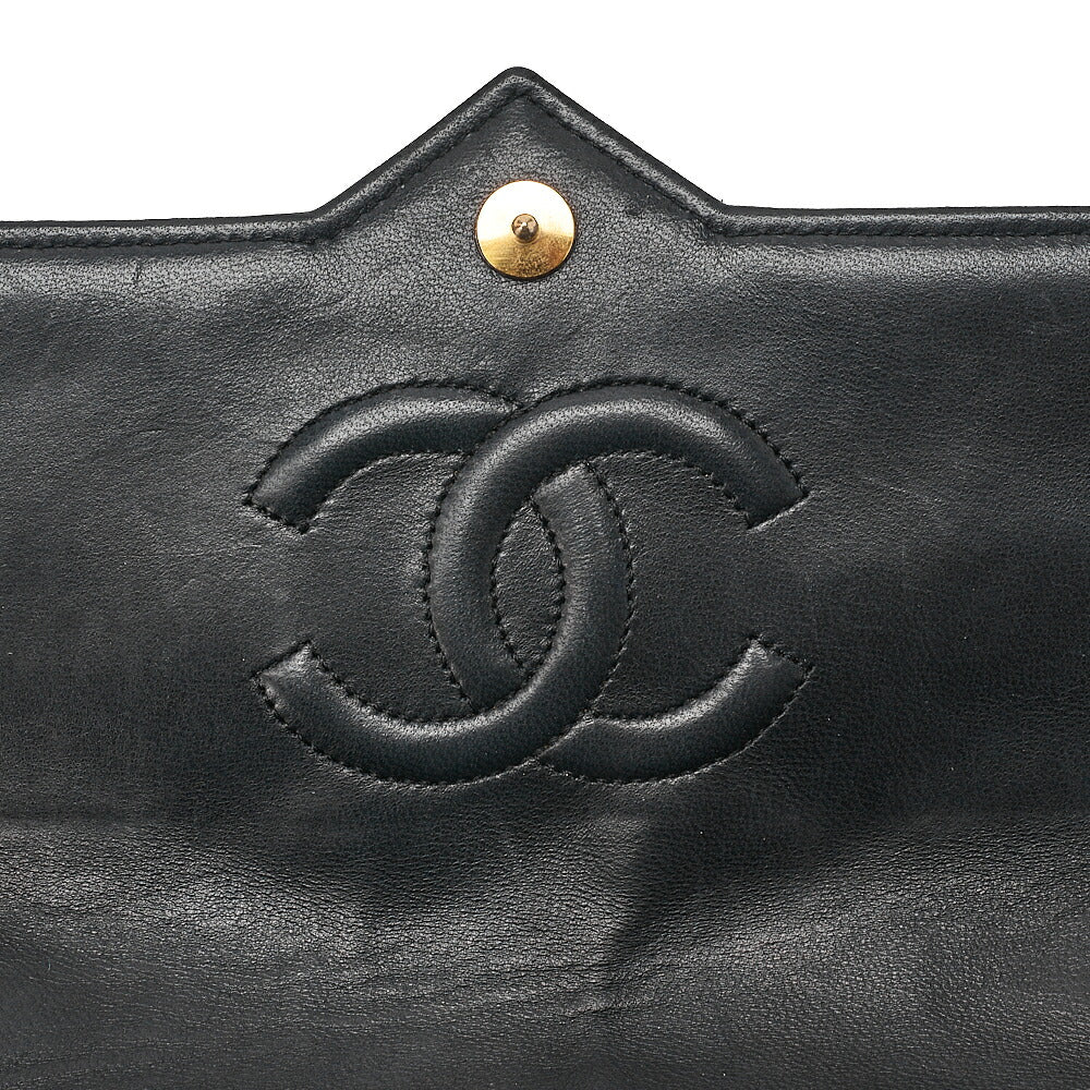 CHANEL Lambskin Matelasse Coco Mark Single Flap Rhinestone Chain Shoulder Black Gold-Tone Hardware, Pre-Owned