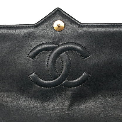 CHANEL Lambskin Matelasse Coco Mark Single Flap Rhinestone Chain Shoulder Black Gold-Tone Hardware, Pre-Owned