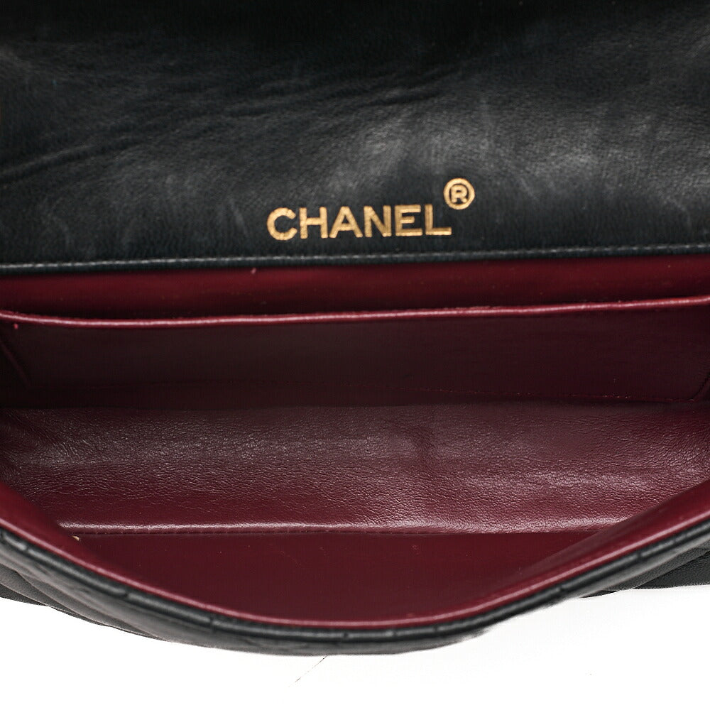 CHANEL Lambskin Matelasse Coco Mark Single Flap Rhinestone Chain Shoulder Black Gold-Tone Hardware, Pre-Owned