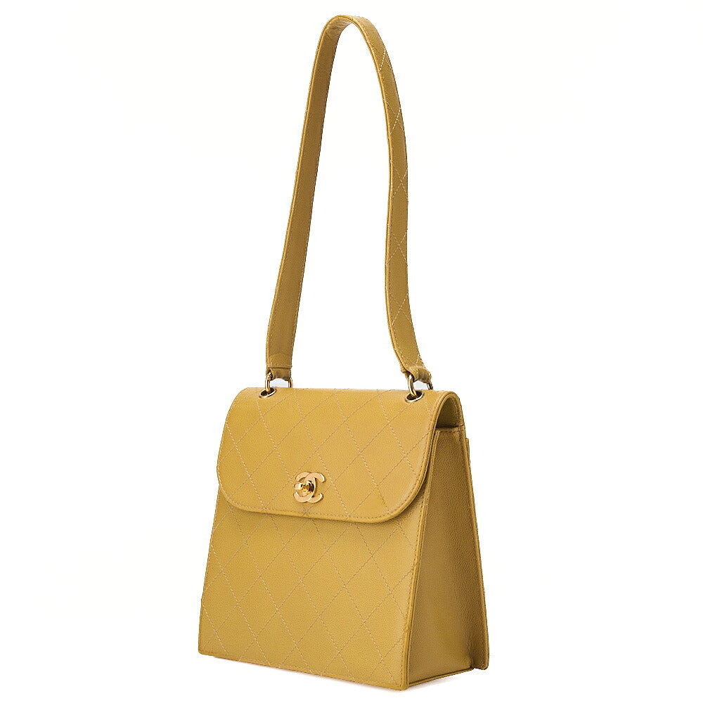 CHANEL Caviar Skin Matelasse Trapezoid Single Shoulder Bag Yellow Gold-Tone Hardware, Pre-Owned