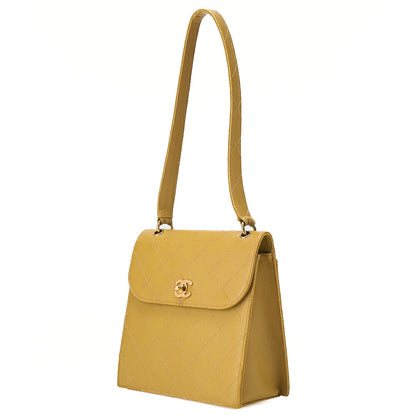CHANEL Caviar Skin Matelasse Trapezoid Single Shoulder Bag Yellow Gold-Tone Hardware, Pre-Owned