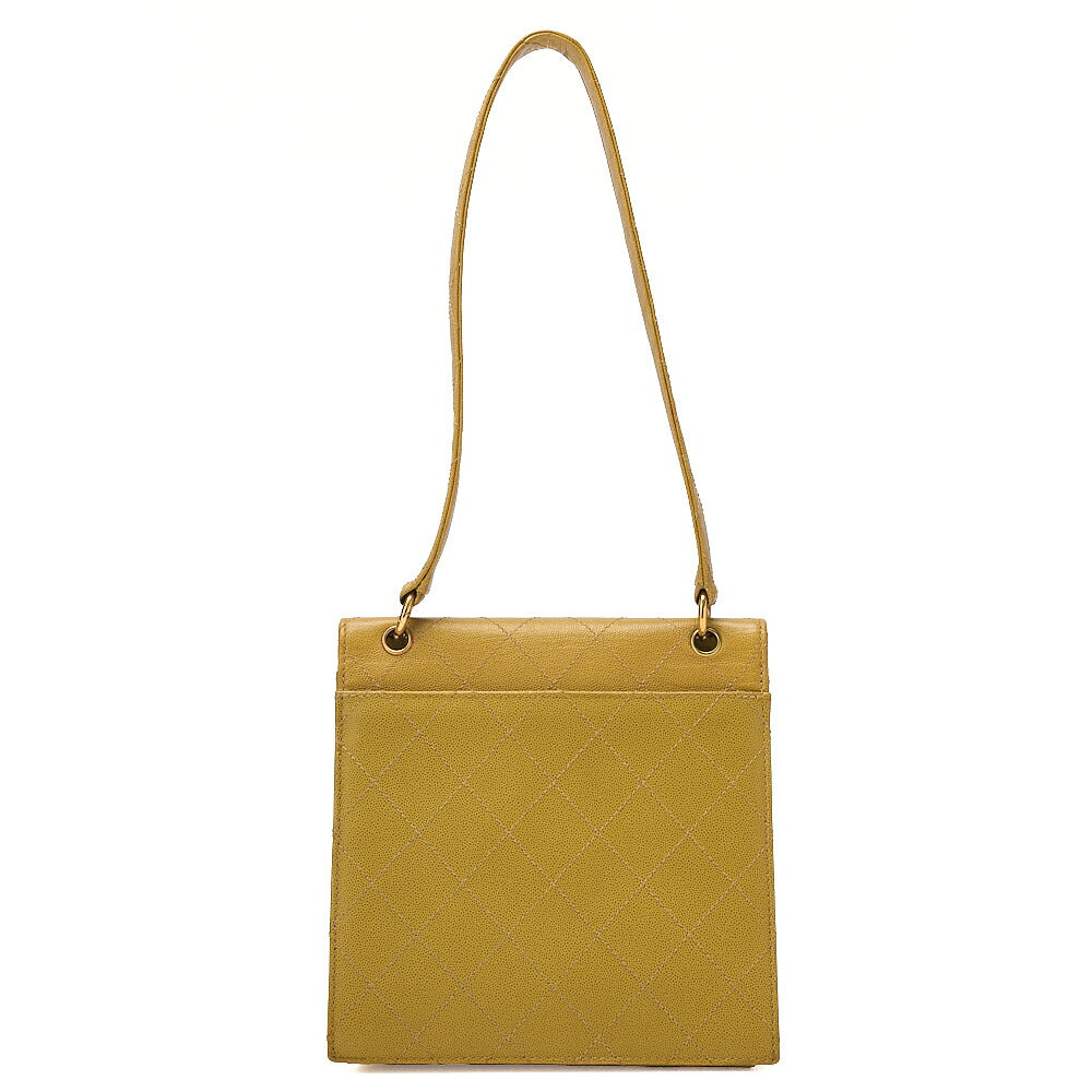 CHANEL Caviar Skin Matelasse Trapezoid Single Shoulder Bag Yellow Gold-Tone Hardware, Pre-Owned