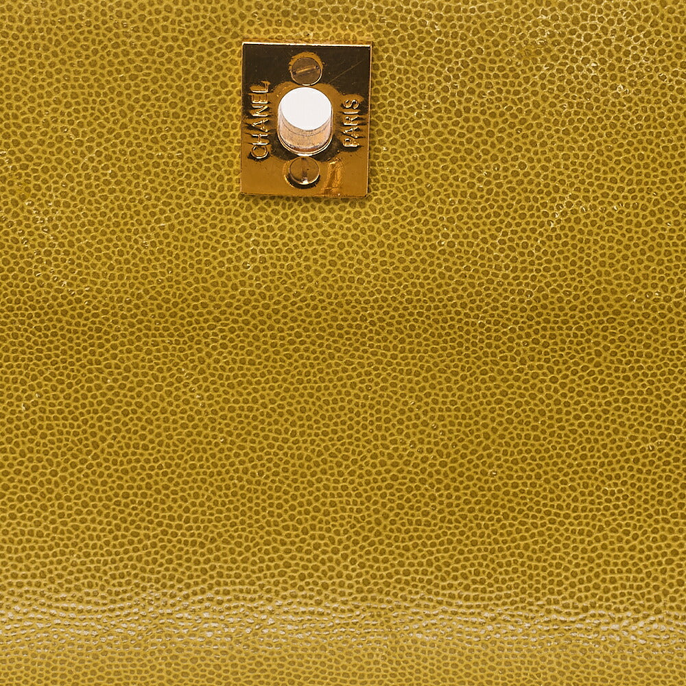 CHANEL Caviar Skin Matelasse Trapezoid Single Shoulder Bag Yellow Gold-Tone Hardware, Pre-Owned