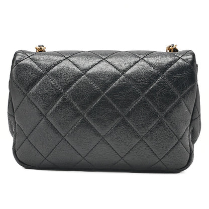 CHANEL Lambskin Matelasse Coco Mark Fic Pearl Chain Shoulder Black Gold-Tone Hardware, Pre-Owned