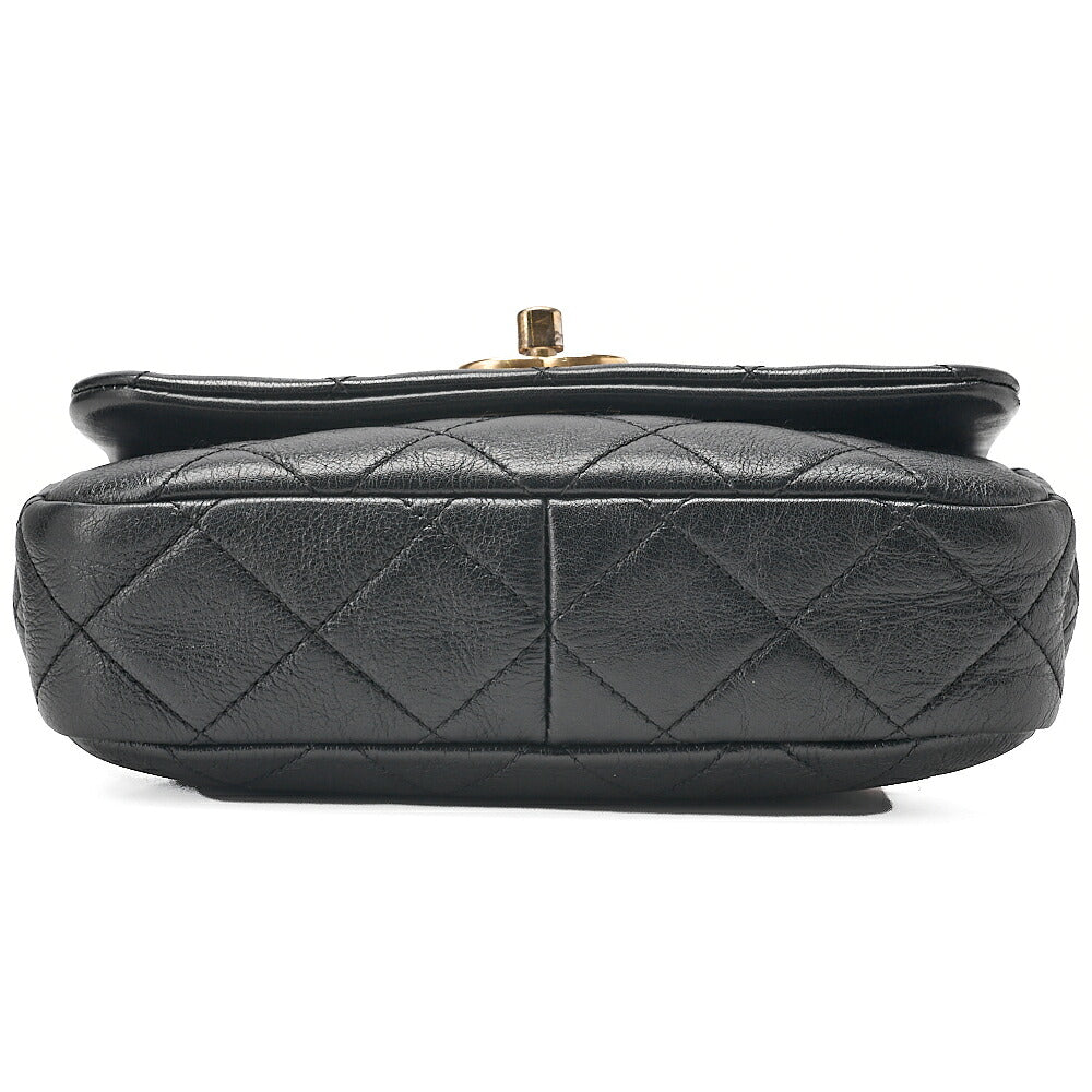 CHANEL Lambskin Matelasse Coco Mark Fic Pearl Chain Shoulder Black Gold-Tone Hardware, Pre-Owned