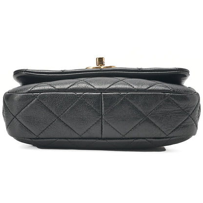 CHANEL Lambskin Matelasse Coco Mark Fic Pearl Chain Shoulder Black Gold-Tone Hardware, Pre-Owned