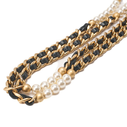 CHANEL Lambskin Matelasse Coco Mark Fic Pearl Chain Shoulder Black Gold-Tone Hardware, Pre-Owned