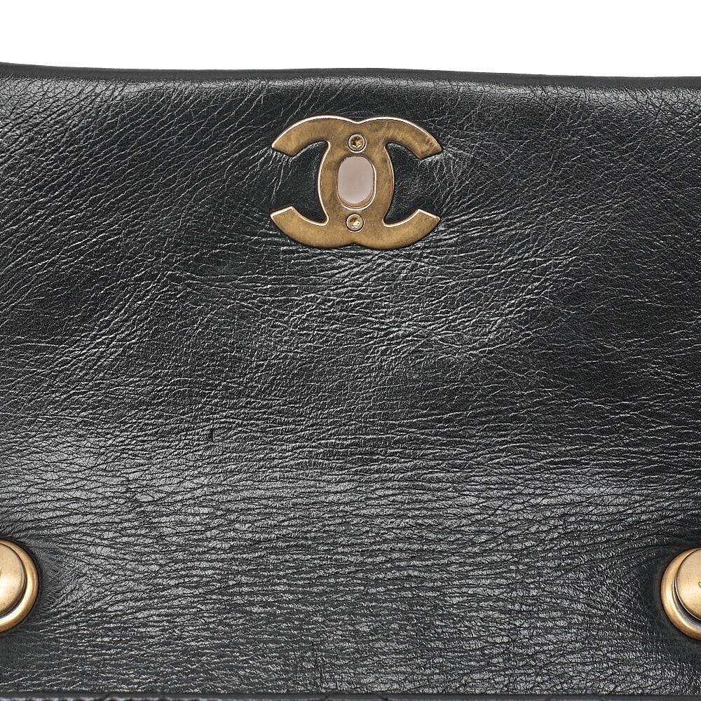 CHANEL Lambskin Matelasse Coco Mark Fic Pearl Chain Shoulder Black Gold-Tone Hardware, Pre-Owned