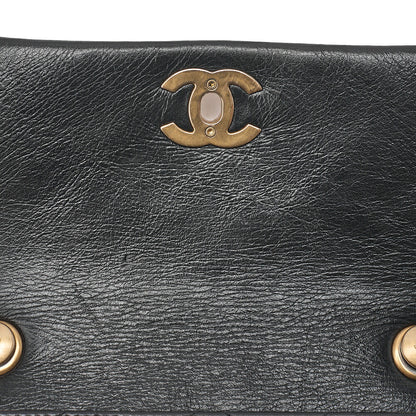 CHANEL Lambskin Matelasse Coco Mark Fic Pearl Chain Shoulder Black Gold-Tone Hardware, Pre-Owned
