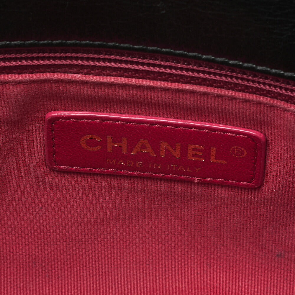 CHANEL Lambskin Matelasse Coco Mark Fic Pearl Chain Shoulder Black Gold-Tone Hardware, Pre-Owned