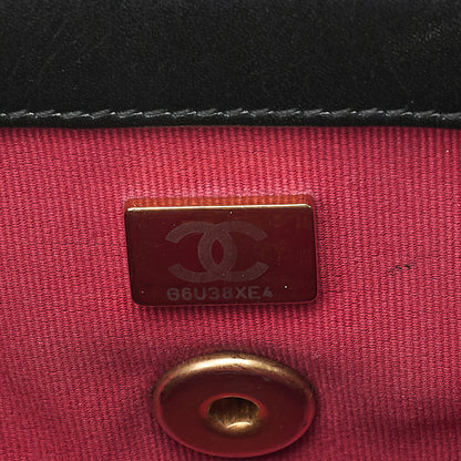 CHANEL Lambskin Matelasse Coco Mark Fic Pearl Chain Shoulder Black Gold-Tone Hardware, Pre-Owned