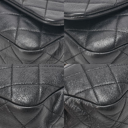 CHANEL Lambskin Matelasse Coco Mark Fic Pearl Chain Shoulder Black Gold-Tone Hardware, Pre-Owned