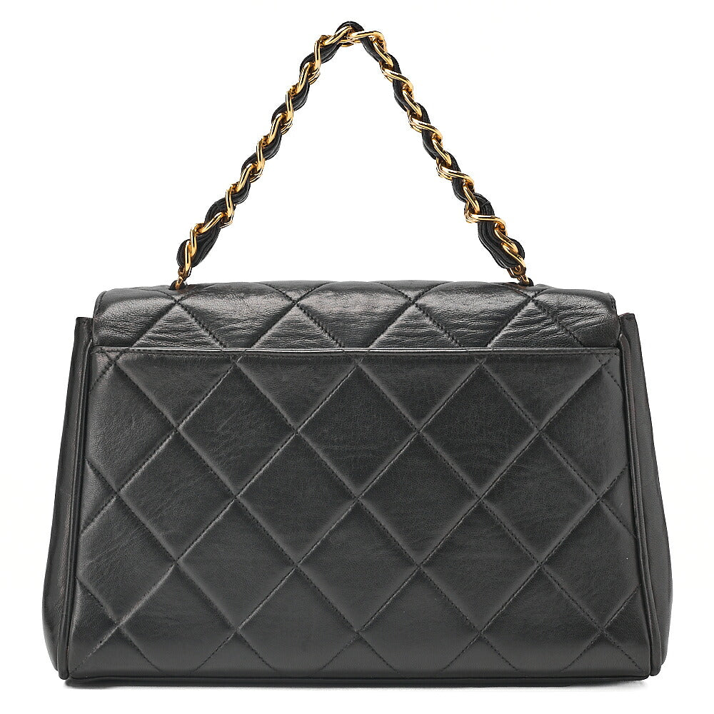 CHANEL Lambskin Matelasse Turn Lock Round Flap Trapezoidal Chain Hand Black Gold-Tone Hardware, Pre-Owned