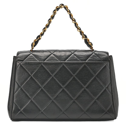CHANEL Lambskin Matelasse Turn Lock Round Flap Trapezoidal Chain Hand Black Gold-Tone Hardware, Pre-Owned