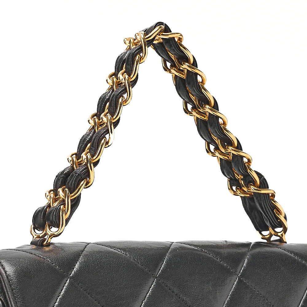 CHANEL Lambskin Matelasse Turn Lock Round Flap Trapezoidal Chain Hand Black Gold-Tone Hardware, Pre-Owned