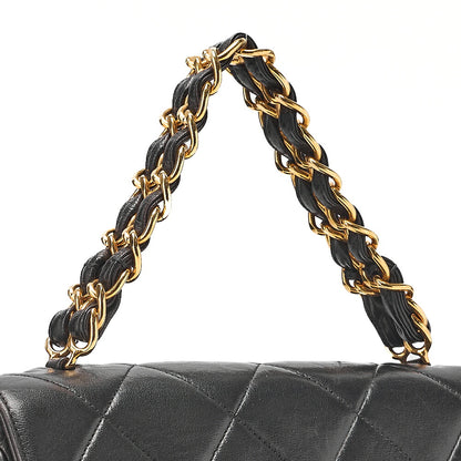 CHANEL Lambskin Matelasse Turn Lock Round Flap Trapezoidal Chain Hand Black Gold-Tone Hardware, Pre-Owned