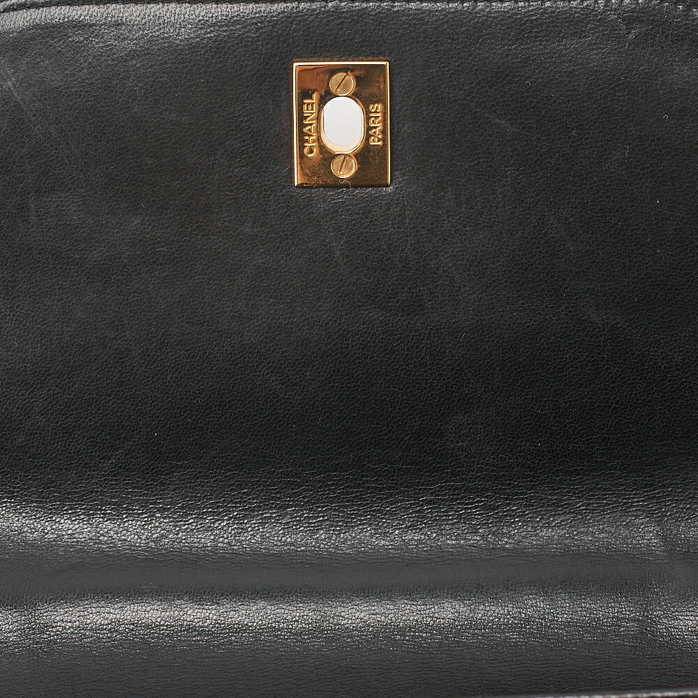 CHANEL Lambskin Matelasse Turn Lock Round Flap Trapezoidal Chain Hand Black Gold-Tone Hardware, Pre-Owned