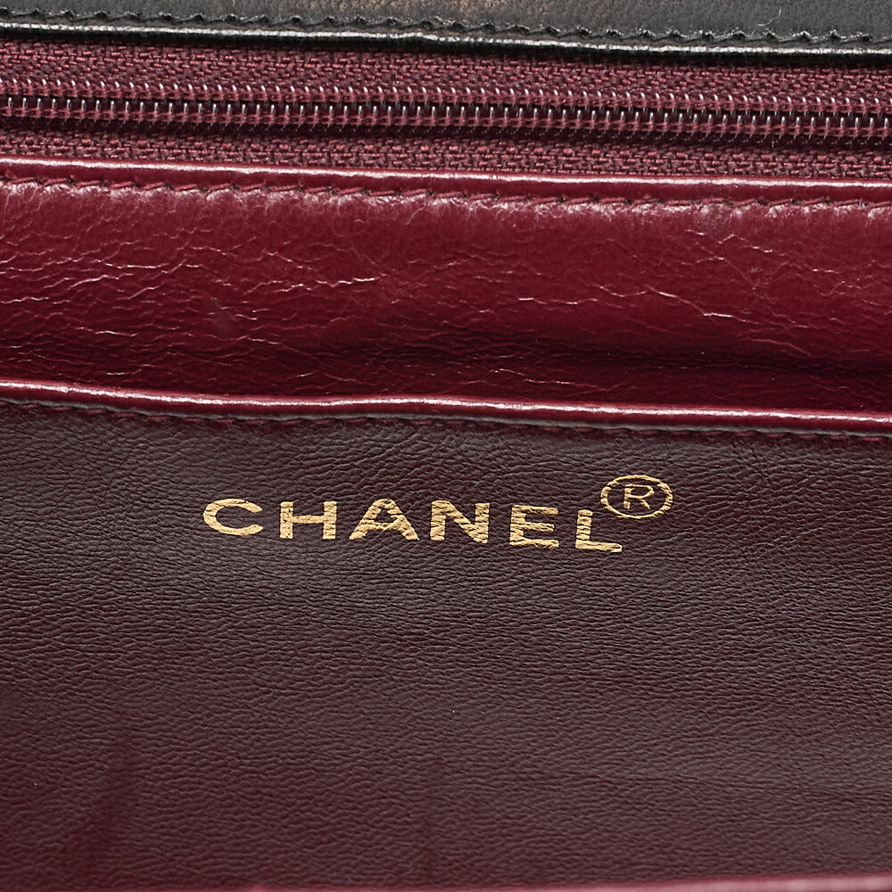 CHANEL Lambskin Matelasse Turn Lock Round Flap Trapezoidal Chain Hand Black Gold-Tone Hardware, Pre-Owned