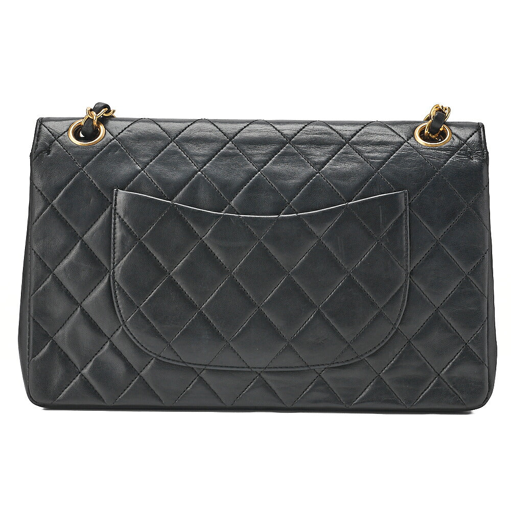 CHANEL Lambskin Matelasse 25cm Double Straight Flap Chain Shoulder Black Gold-Tone Hardware, Pre-Owned