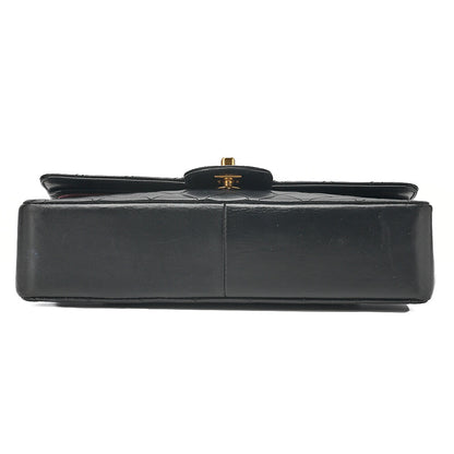 CHANEL Lambskin Matelasse 25cm Double Straight Flap Chain Shoulder Black Gold-Tone Hardware, Pre-Owned