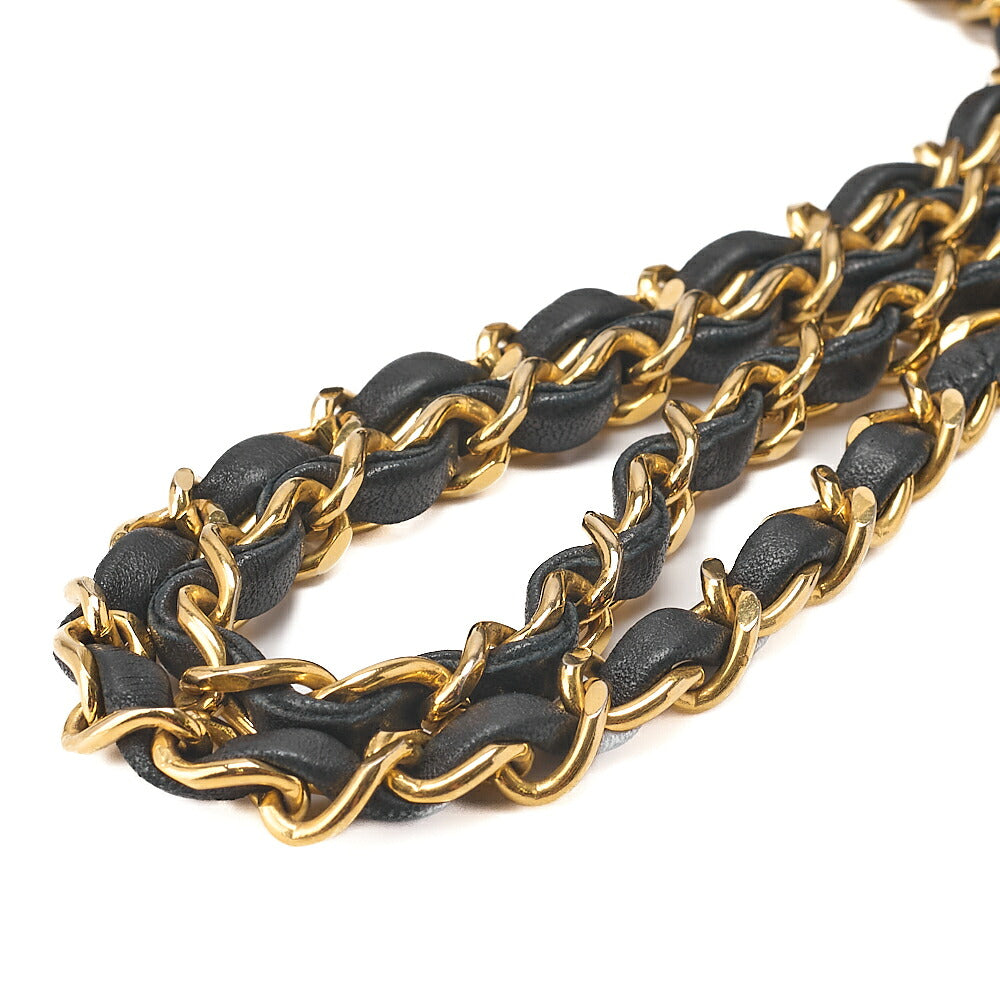 CHANEL Lambskin Matelasse 25cm Double Straight Flap Chain Shoulder Black Gold-Tone Hardware, Pre-Owned