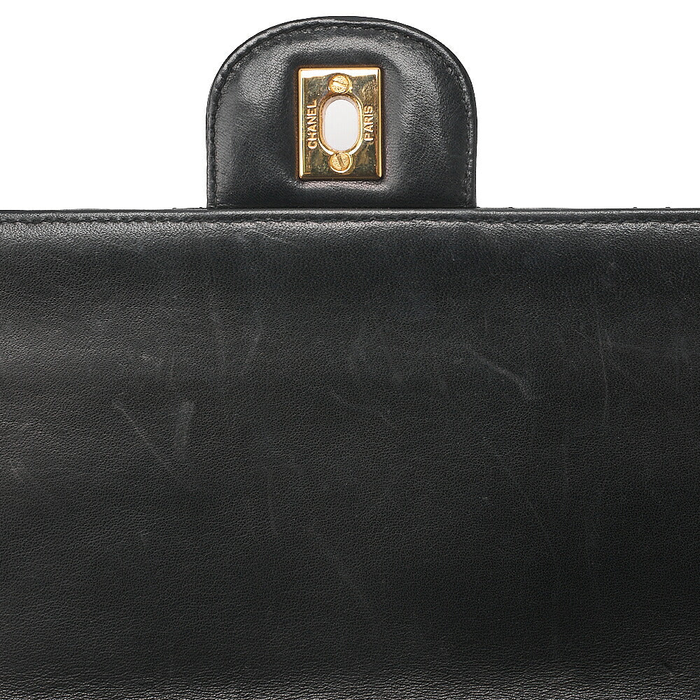 CHANEL Lambskin Matelasse 25cm Double Straight Flap Chain Shoulder Black Gold-Tone Hardware, Pre-Owned