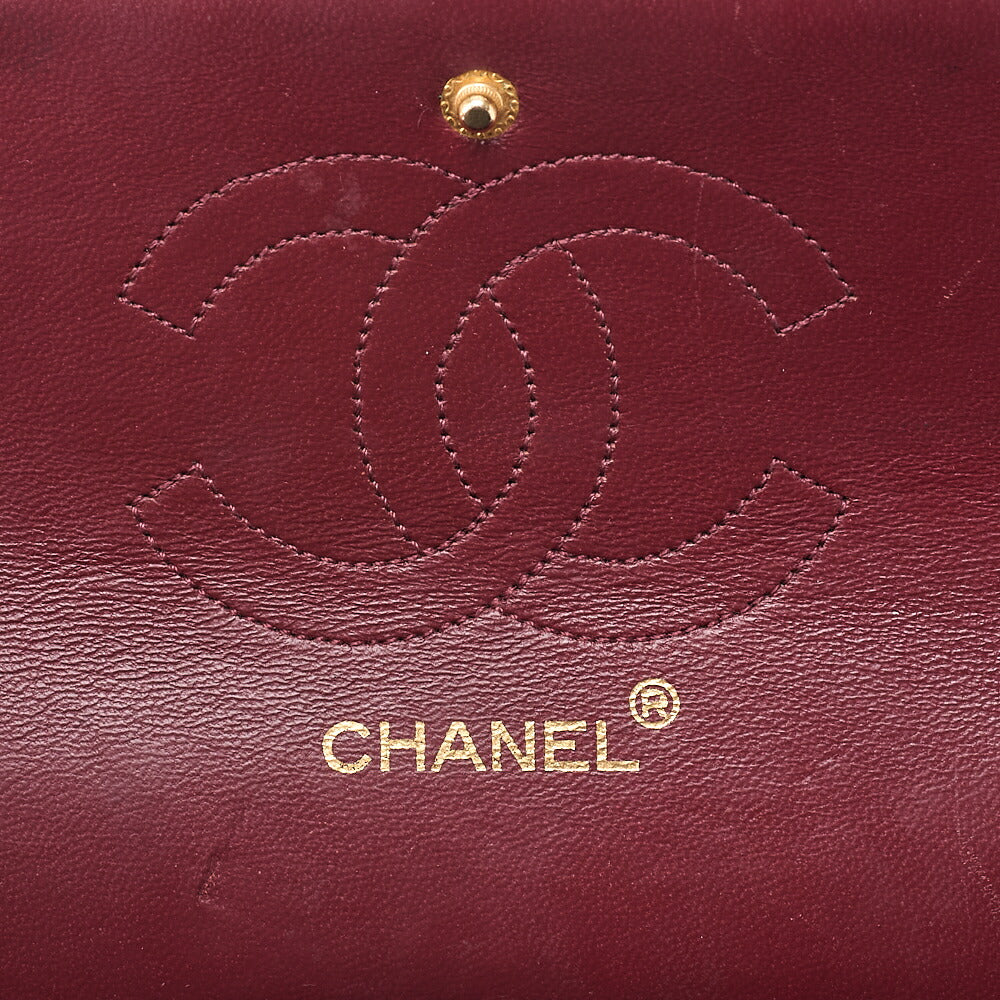CHANEL Lambskin Matelasse 25cm Double Straight Flap Chain Shoulder Black Gold-Tone Hardware, Pre-Owned
