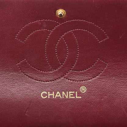 CHANEL Lambskin Matelasse 25cm Double Straight Flap Chain Shoulder Black Gold-Tone Hardware, Pre-Owned