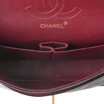 CHANEL Lambskin Matelasse 25cm Double Straight Flap Chain Shoulder Black Gold-Tone Hardware, Pre-Owned