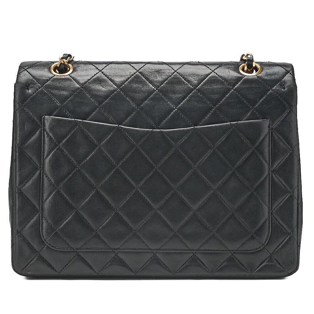 CHANEL Lambskin Matelasse 25cm Square Double Flap Chain Shoulder Black Gold-Tone Hardware, Pre-Owned