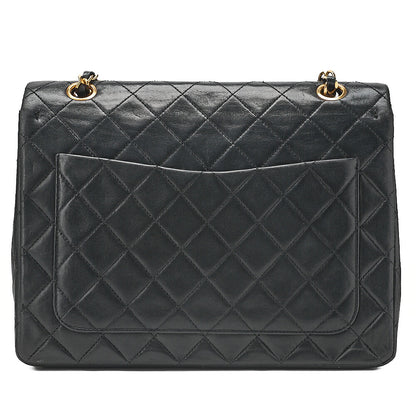 CHANEL Lambskin Matelasse 25cm Square Double Flap Chain Shoulder Black Gold-Tone Hardware, Pre-Owned