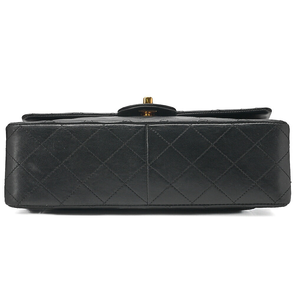CHANEL Lambskin Matelasse 25cm Square Double Flap Chain Shoulder Black Gold-Tone Hardware, Pre-Owned
