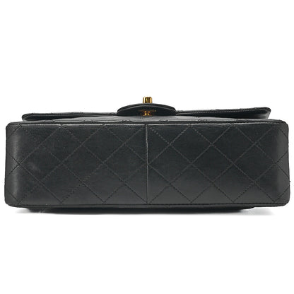 CHANEL Lambskin Matelasse 25cm Square Double Flap Chain Shoulder Black Gold-Tone Hardware, Pre-Owned