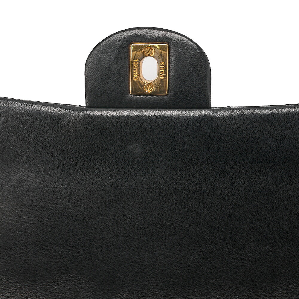 CHANEL Lambskin Matelasse 25cm Square Double Flap Chain Shoulder Black Gold-Tone Hardware, Pre-Owned