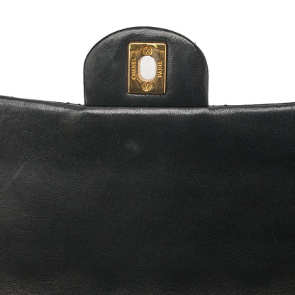 CHANEL Lambskin Matelasse 25cm Square Double Flap Chain Shoulder Black Gold-Tone Hardware, Pre-Owned