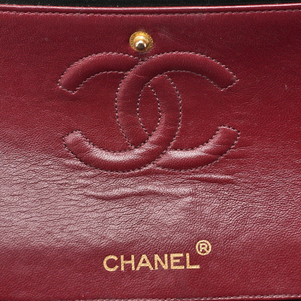 CHANEL Lambskin Matelasse 25cm Square Double Flap Chain Shoulder Black Gold-Tone Hardware, Pre-Owned