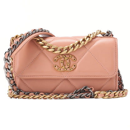 CHANEL Chanel 19 Lambskin Matelasse Chain Wallet 2WAY Salmon Pink (Gold x Silver-Tone Hardware, Pre-Owned